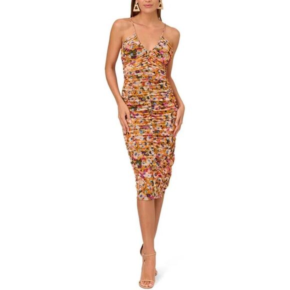 Liv Foster Sleeveless Ruched Floral-Print Midi Dress - Picture 1 of 7